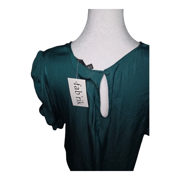 NWT Fab'rik Green Women's Top Ruche Sleeves Size M - Picture 5 of 6